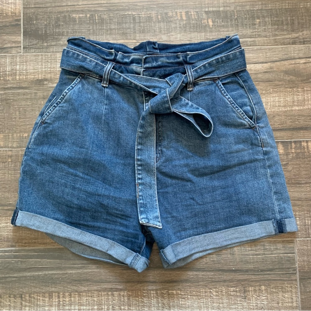 Fashion Nova High Rise Paperbag Tie Waist Denim Shorts